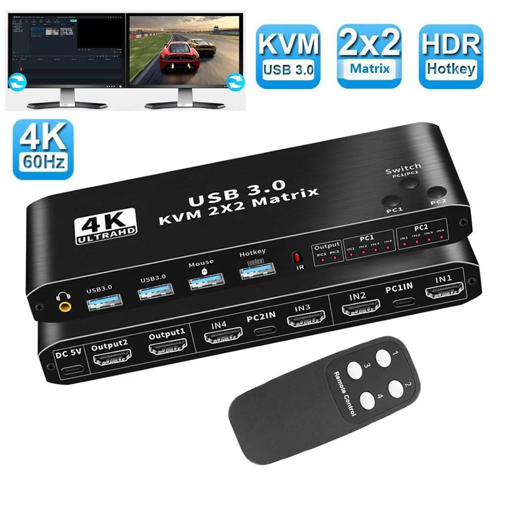 IHDAPP IHDAPP 2x2 HDMI KVM Matrix Switch Dual Monitor 4K@60Hz 2 USB 3.0 Ports — product photo