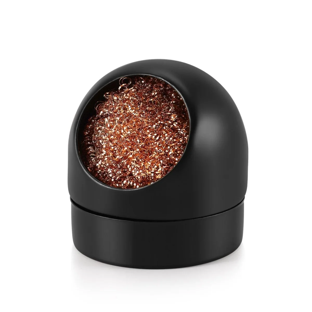 Black dome-shaped soldering tip cleaner housing with brass wool sponge inside