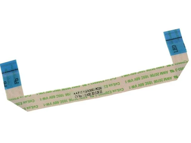 Flat beige ribbon cable with black connectors on each end