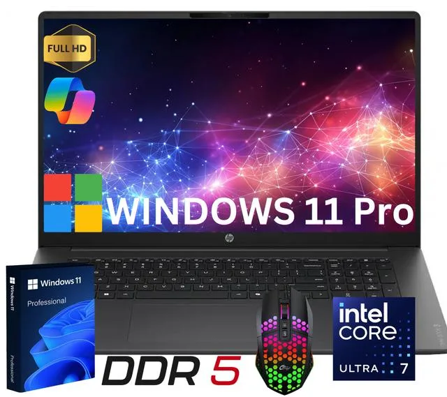 HP HP OmniBook 3 business laptop 17.3" FHD Intel Ultra 7 255U 16GB DDR5 1TB NVMe Windows 11 Pro — product photo