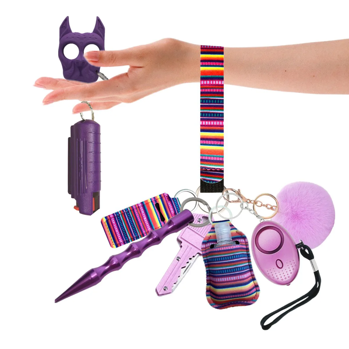 PUEZOKLY PUEZOKLY Self Defense Keychain Set Safe Sound Alarm Hand Sanitizer Holders Women Girls Gray 10pcs — product photo