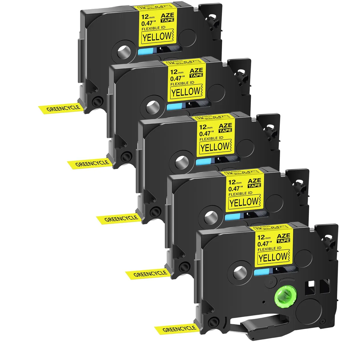 GREENCYCLE GREENCYCLE AZE-FX631 12mm Black on Yellow Flexible ID Label 5 Pack — product photo