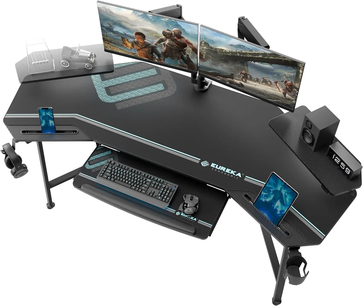 PISKEKAT PISKEKAT 72" Wing-Shaped Gaming Desk with RGB Monitor Shelves — product photo