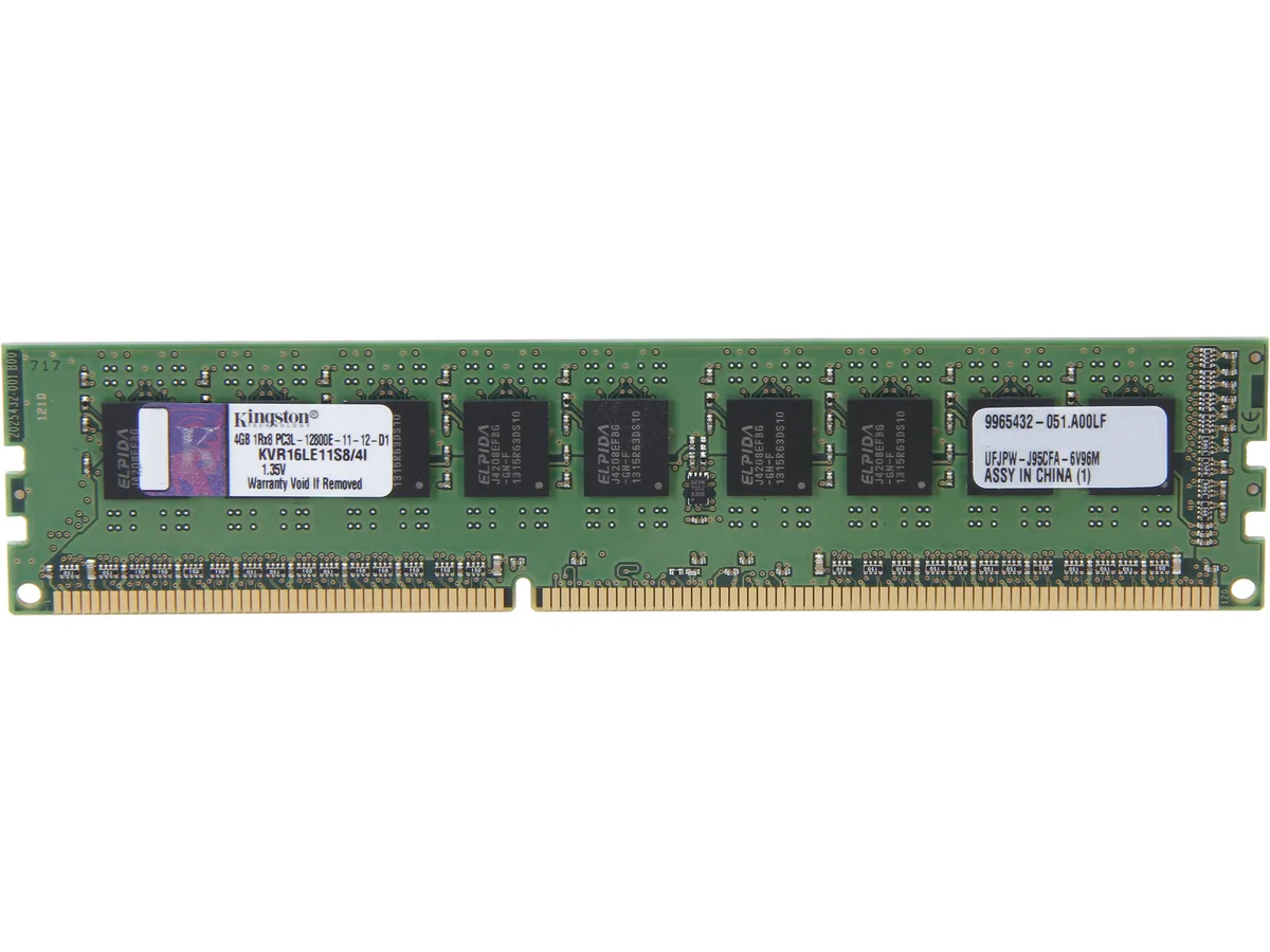 Kingston Technology Corp. Kingston Technology Corp. KVR16LE11S8/4I 4GB DDR3 1600 ECC Unbuffered CL11 1.35V server RAM — product photo