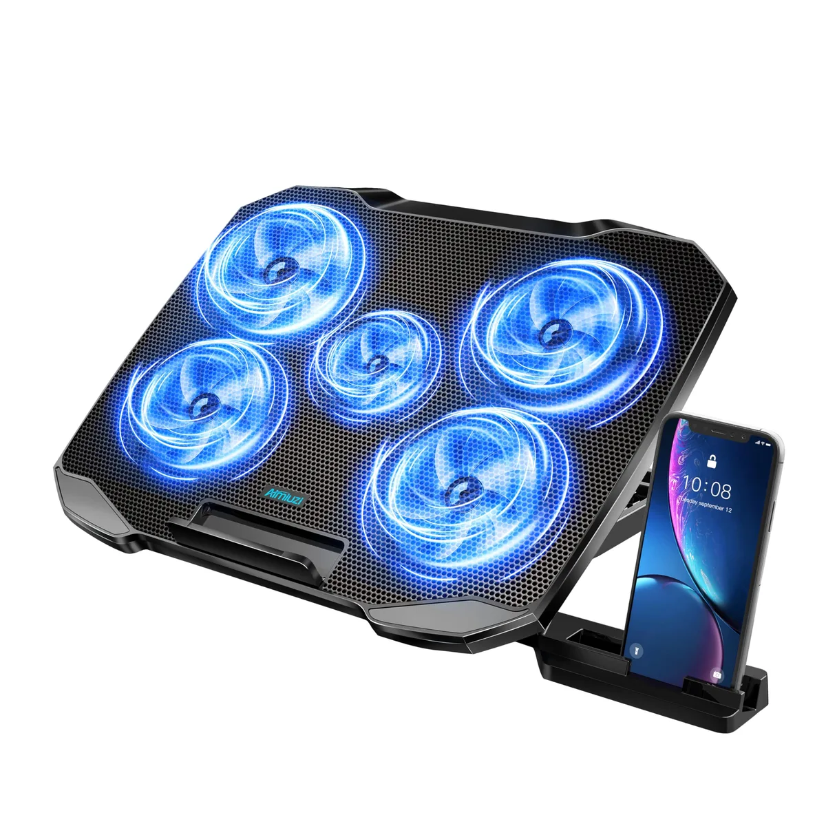  ENHANCE F2PLUS 5-Fan Laptop Cooling Pad 12-17in 26dB Black — product photo
