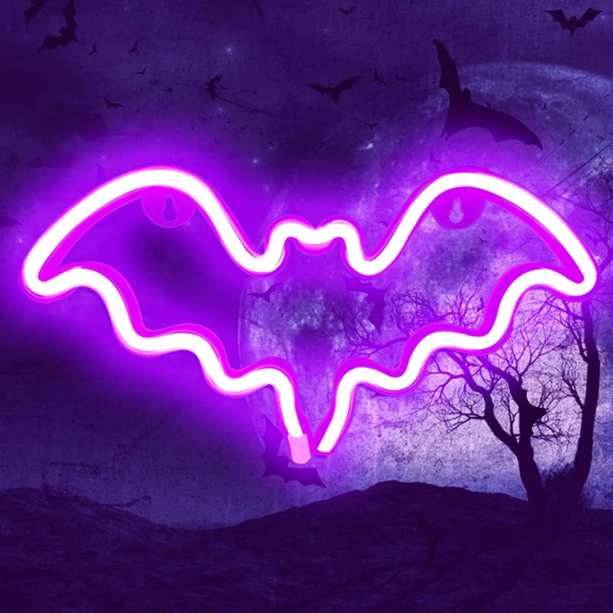 DNBeffulgent DNBeffulgent Bat Neon Lamp Purple 16×30 cm USB Battery — product photo