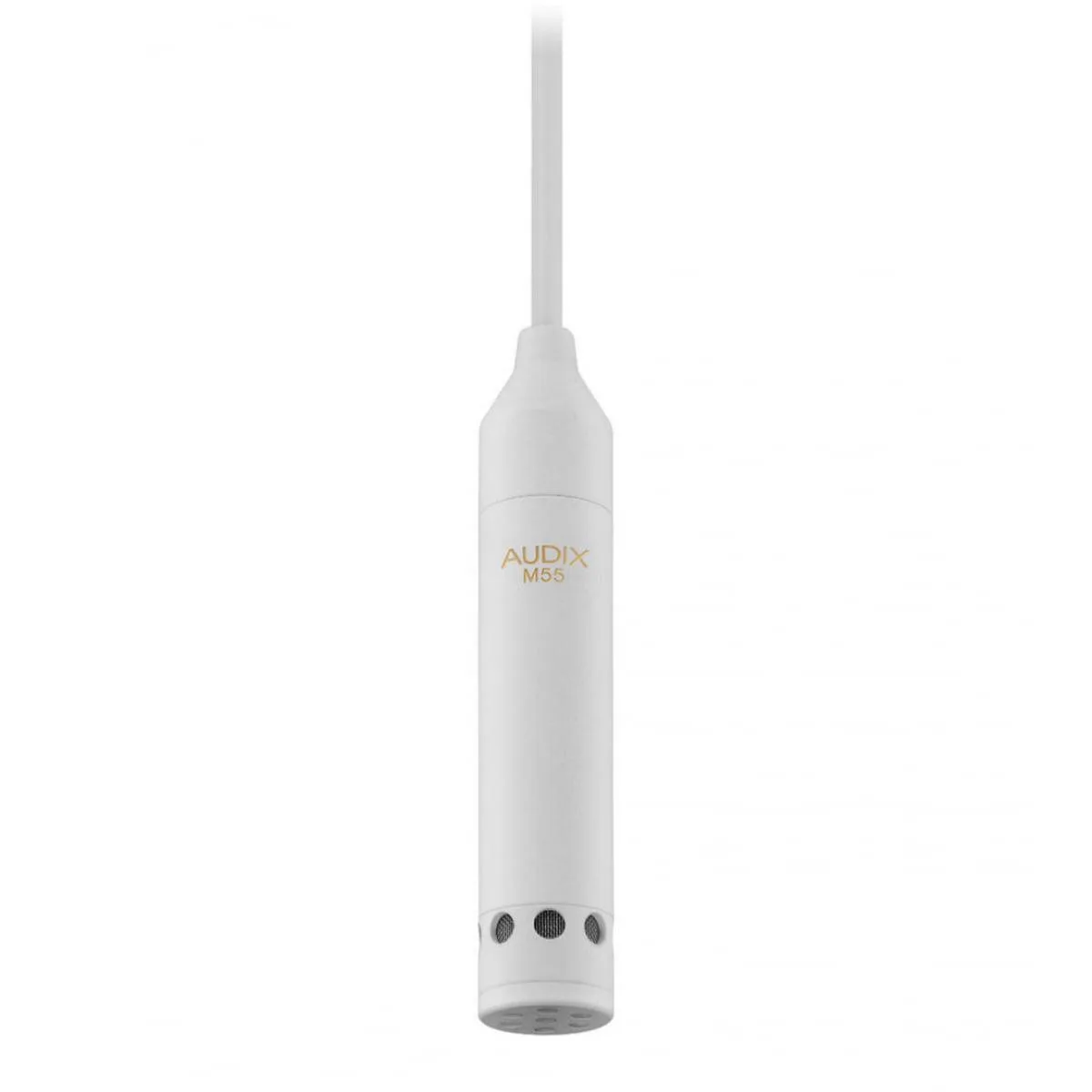White cylindrical ceiling microphone with adjustable suspension cable