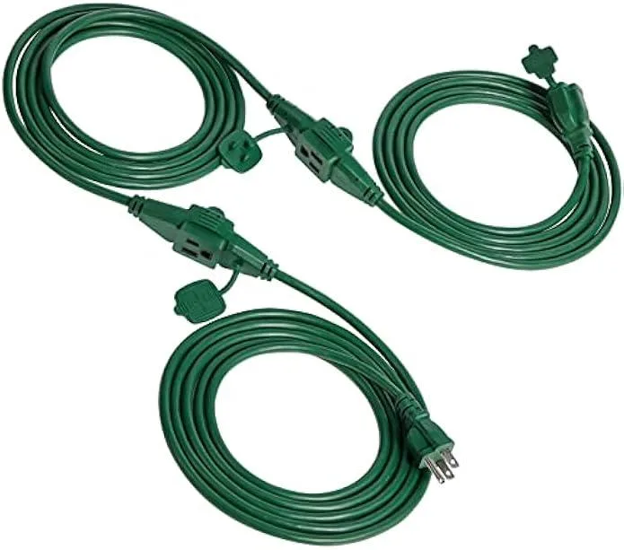 usbroway usbroway 25 ft outdoor extension cord 3 outlets 16/3 gauge 13A 1625W green — product photo