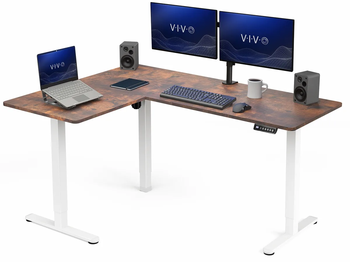 VIVO VIVO Vintage Brown/White Electric Corner Standing Desk 63 x 47 in — product photo