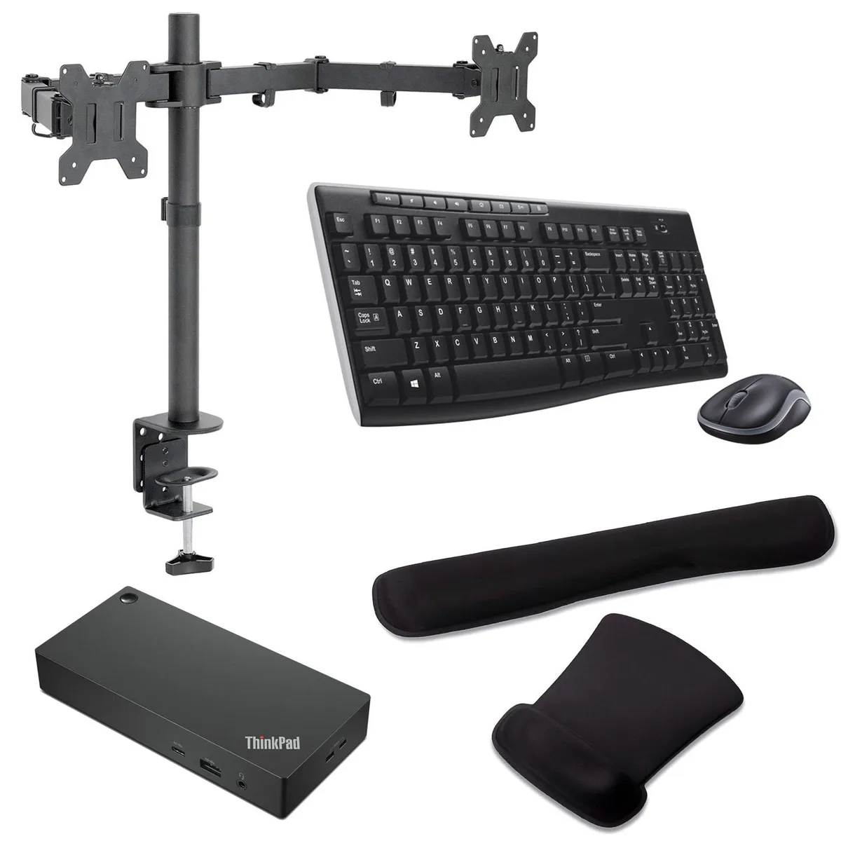 Lenovo Lenovo ThinkPad Thunderbolt 4 Workstation Dock 230W Bundle with Dual Monitor Stand, MK270 Keyboard &amp; Mouse — product photo