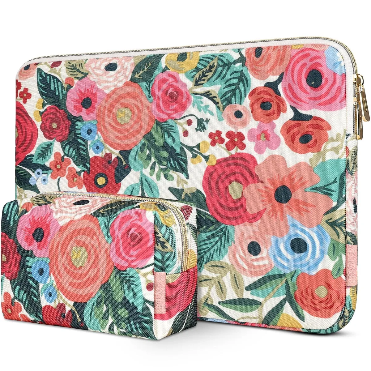 Rose laptop sleeve with front pocket and top zipper