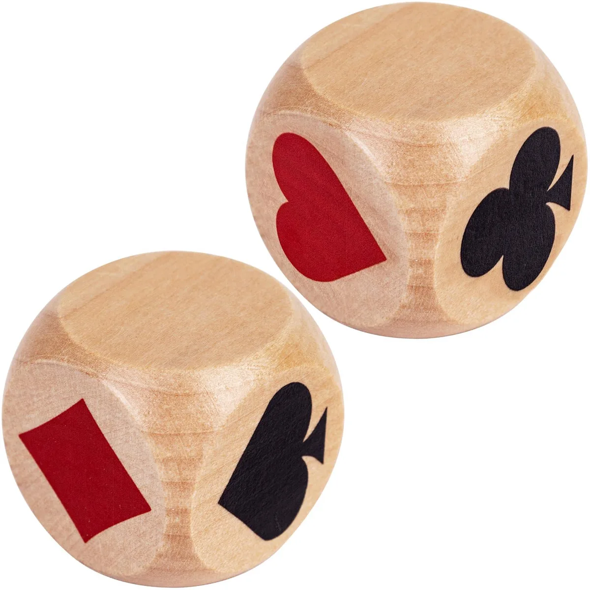 Two wooden dice cubes 1.57 inches with suit markings in a plastic box