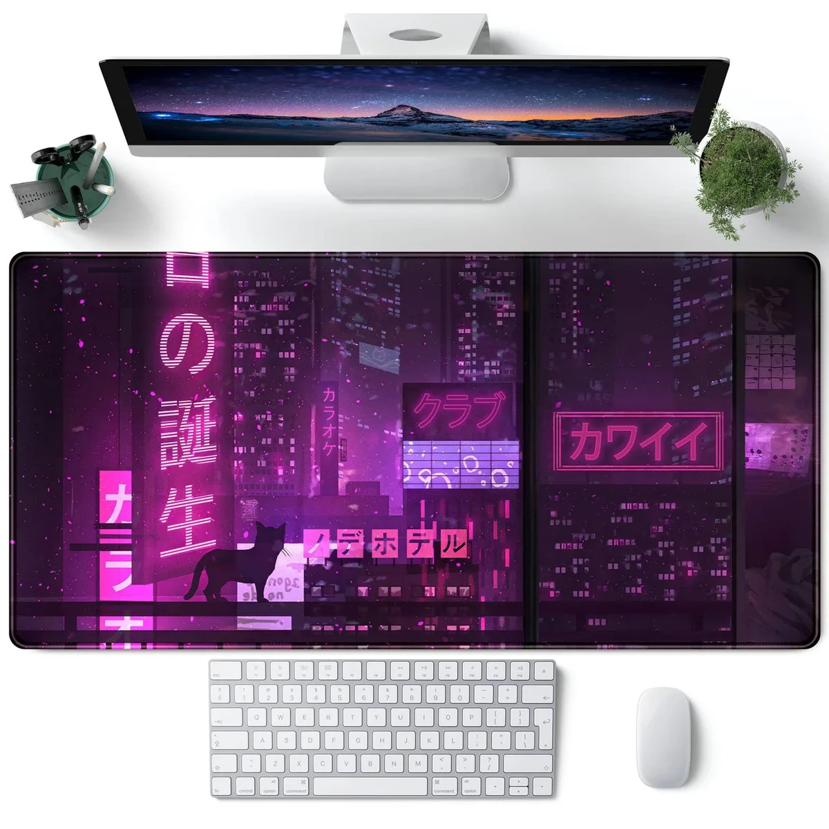 KEHIPI KEHIPI Mouse Pad Purple Neon Sign 31.5 x 15.7 in Lycra 3 mm Stitched Edges — product photo