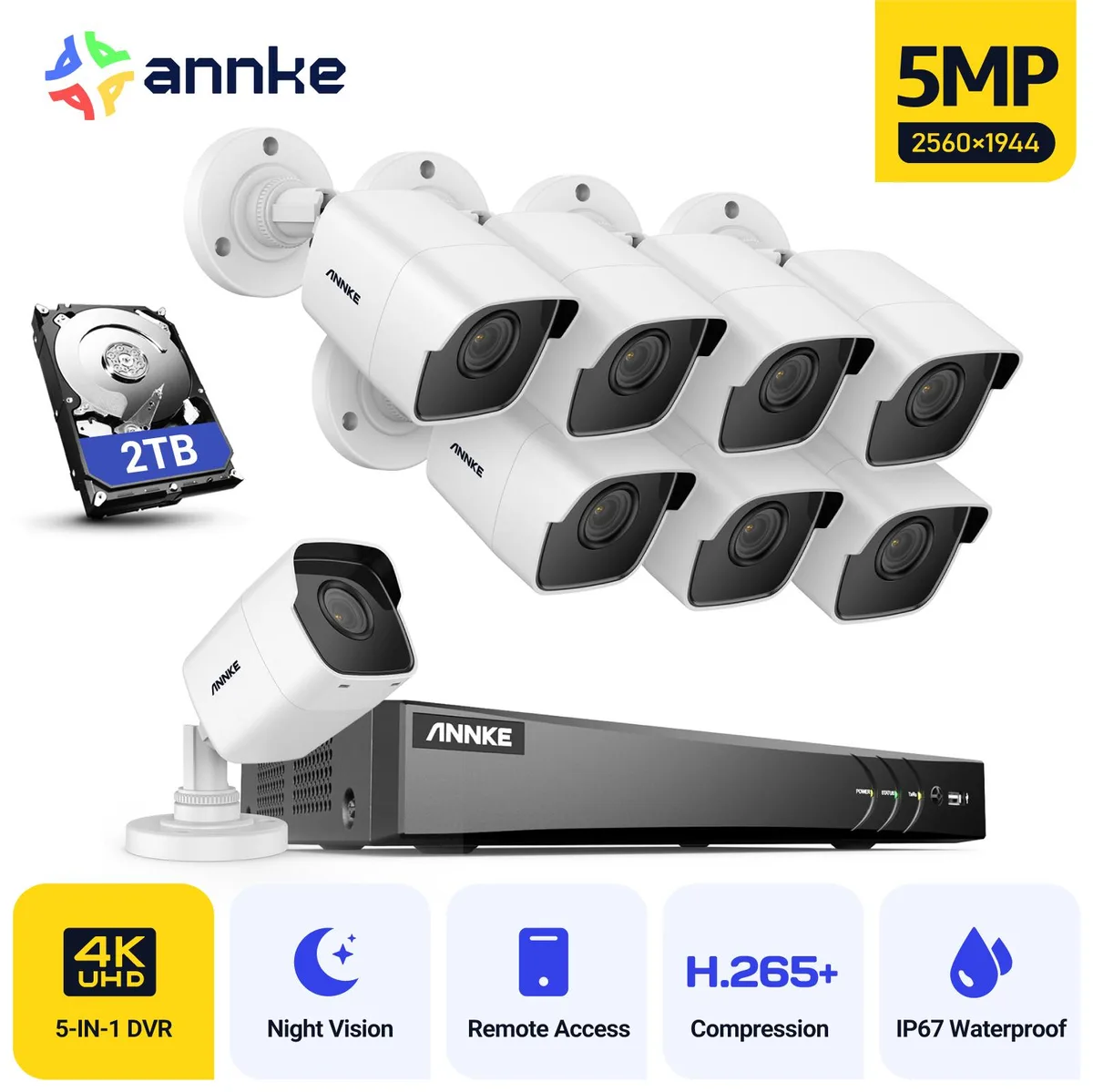 Annke Annke 8CH 5-in-1 4K DVR Kit with 8×5MP IP67 Cameras, 2TB HDD — product photo