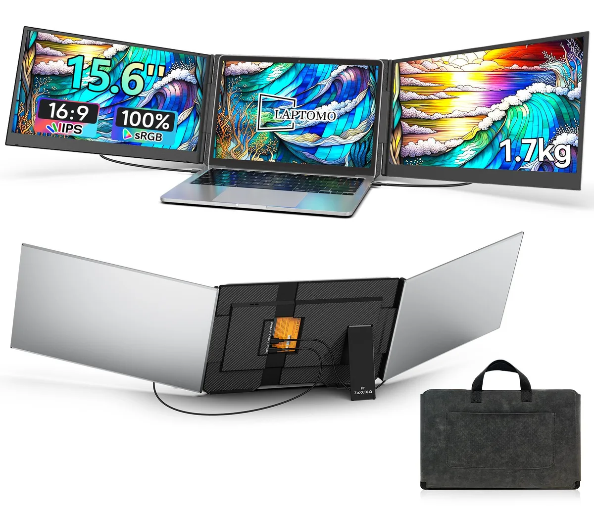 Laptomo Laptomo 15.6" Triple Portable Monitor Extender 13-17 Silver — product photo