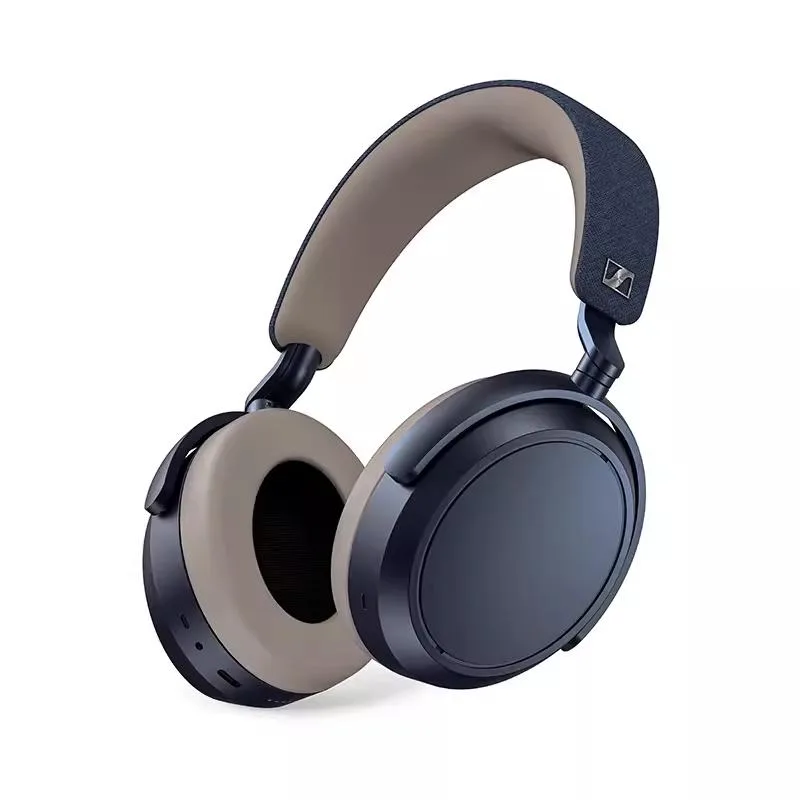 Blue over-ear wireless headphones with padded headband and cushioned ear cups
