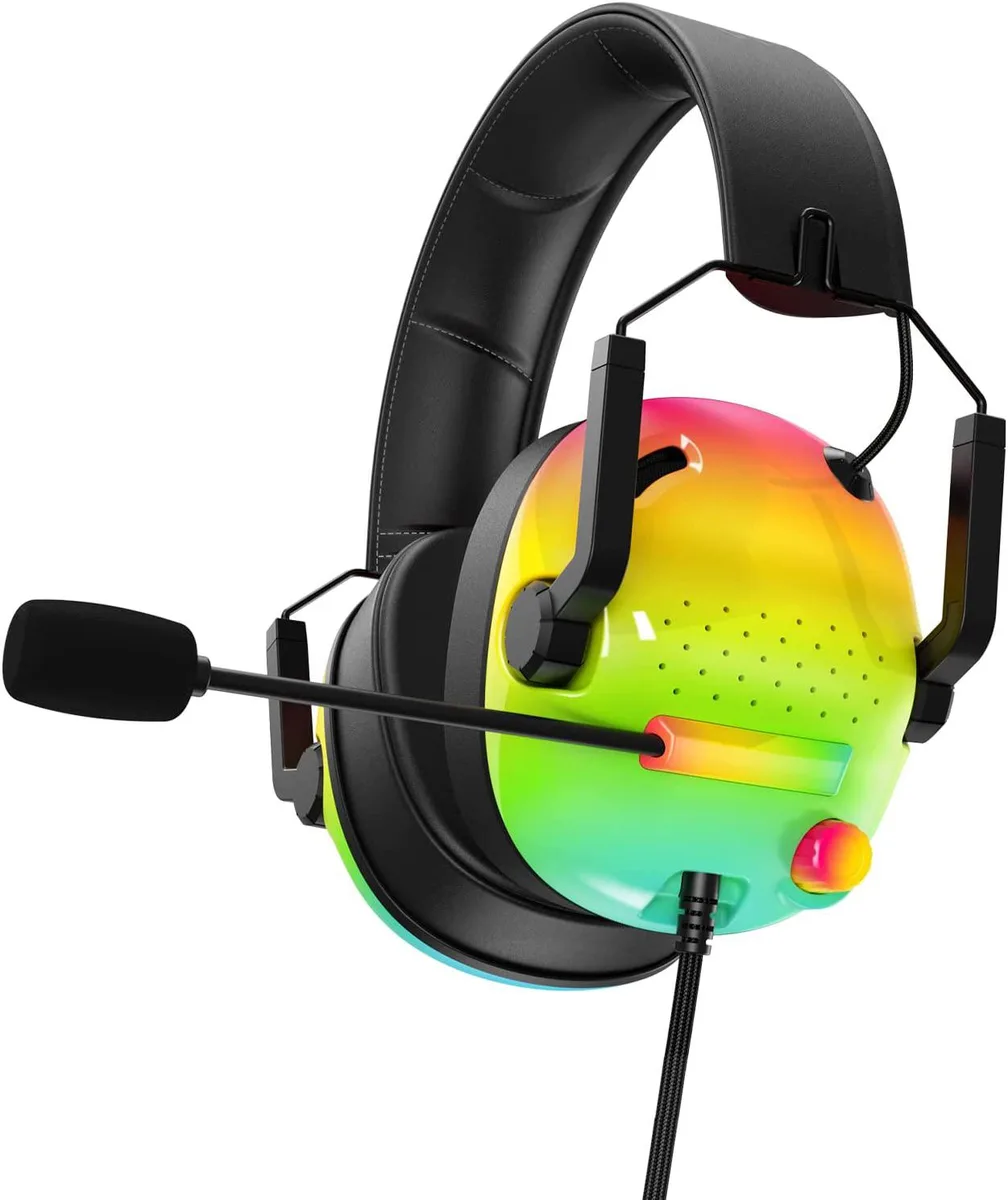 Foldable gaming headset with gradient finish and detachable ear pads