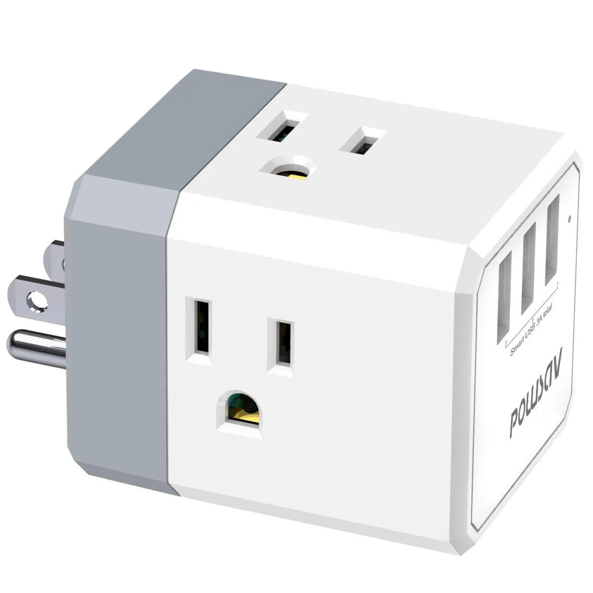 POWSAV NBW-119 3-outlet USB charger extender 3-port splitter grey — product photo