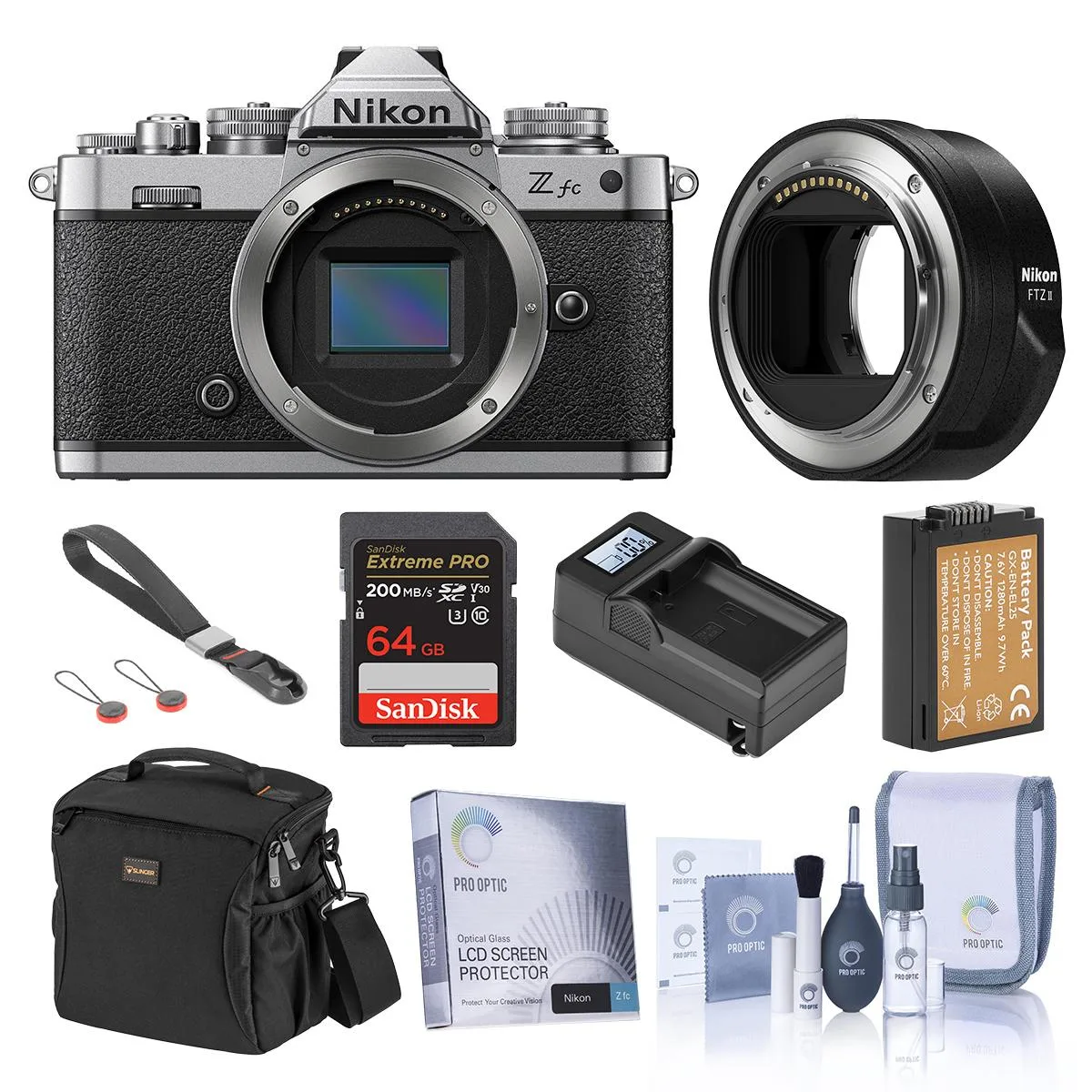 Nikon Inc Nikon Z fc Silver DX Mirrorless Camera with FTZ II Adapter 64GB SD Card Bundle — product photo