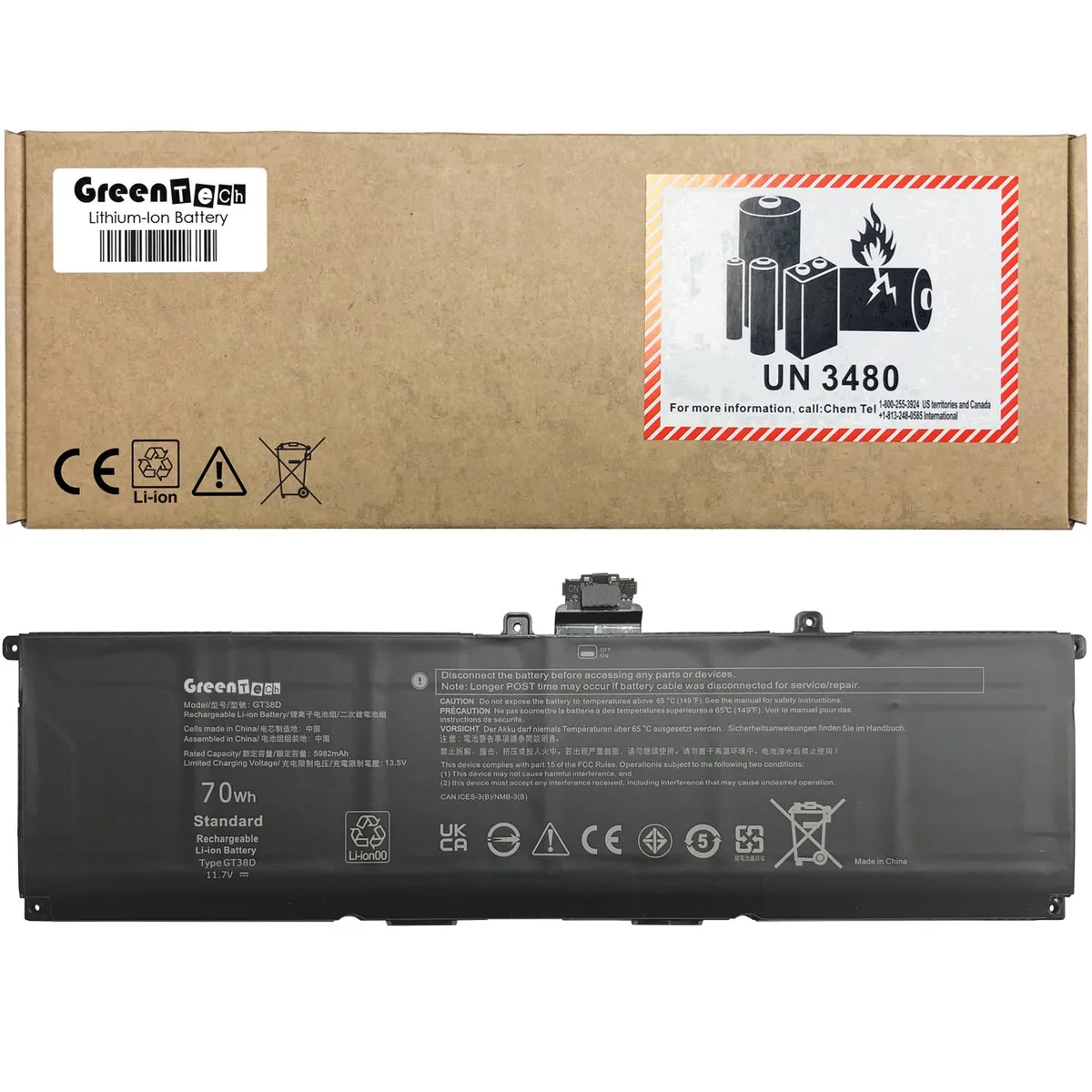 GreenTechLLC GreenTechLLC GT83D laptop battery for Dell XPS 9440 11.7V 70Wh 6-cell — product photo