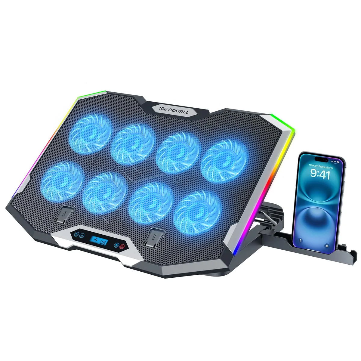  ENHANCE K10 laptop cooling pad, 8 fans, 140 mm, 17 in, blue — product photo
