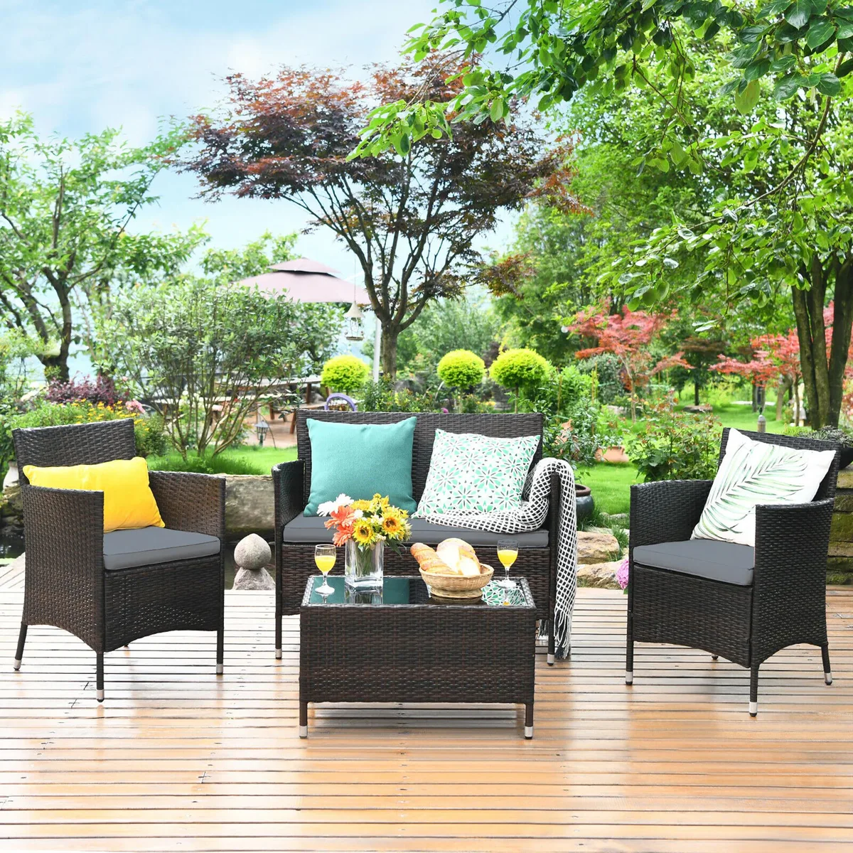 Costway Costway 4PCS Rattan Patio Furniture Set Grey Chairs — product photo
