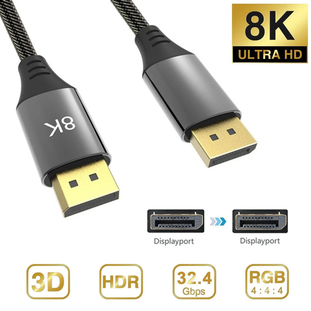 WRIARICH WRIARICH DisplayPort 1.4 cable 3.3 ft 8K 60Hz 4K 144Hz 32.4 Gbps — product photo