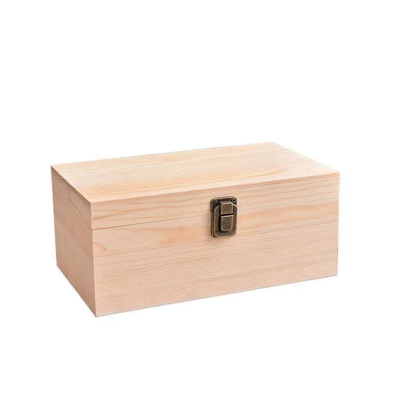 Small unfinished wooden box with hinged lid, 6.7 by 5.1 by 3.1 inches, natural wood grain finish