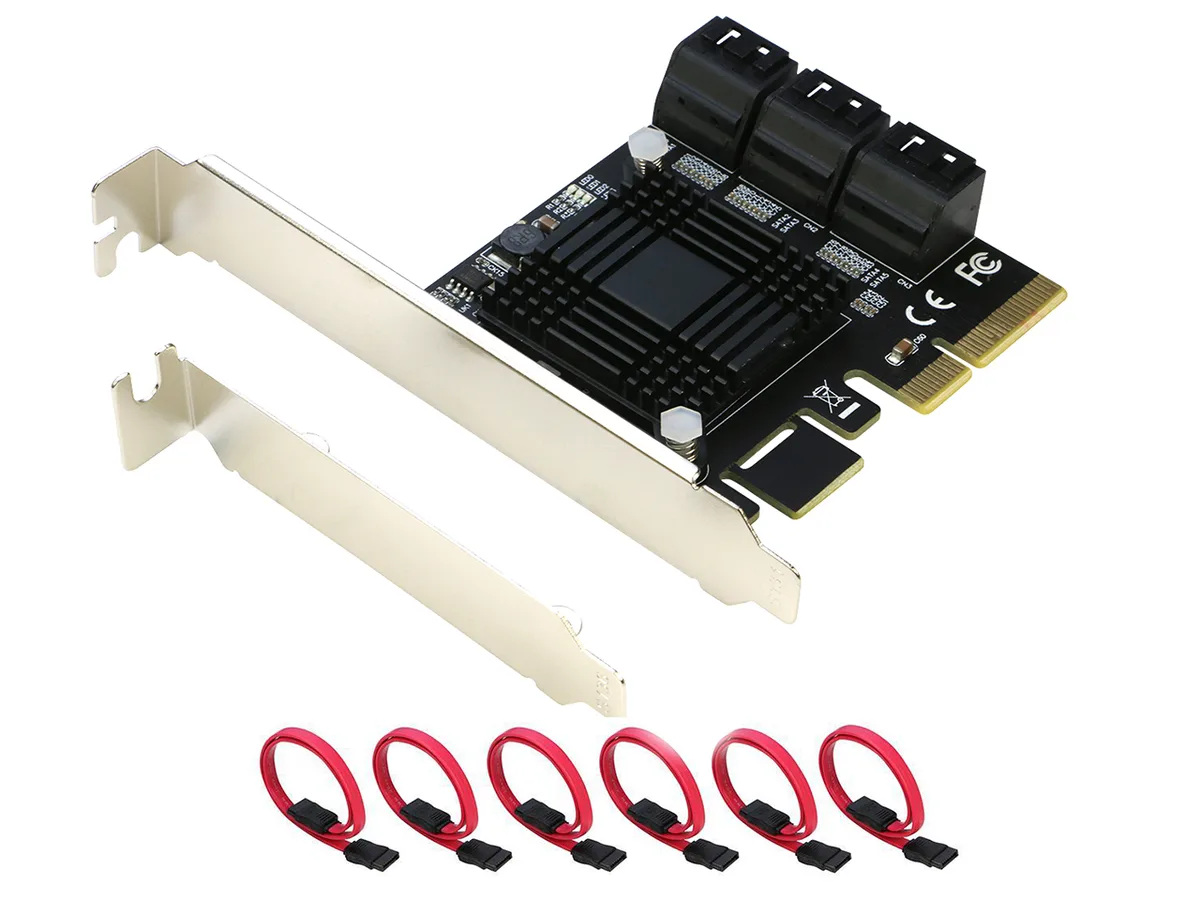 RIITOP RIITOP PCES36P+CB SATA 3.0 6-port PCIe x4 expansion card — product photo