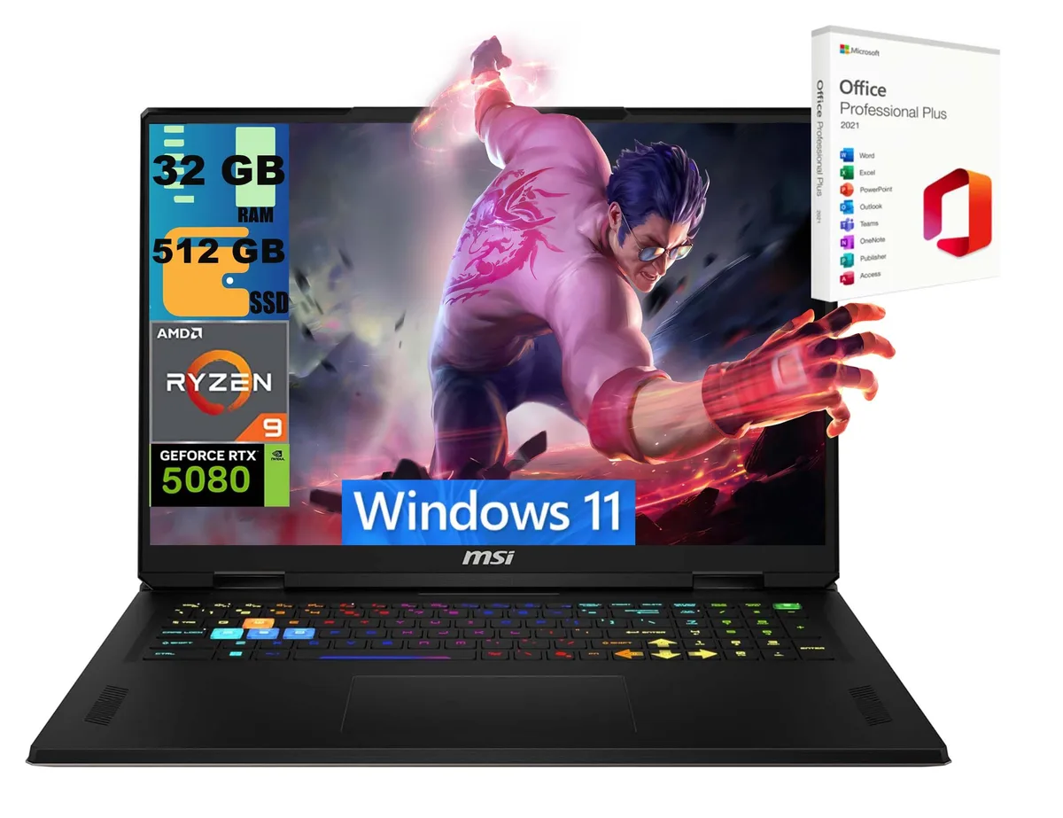 MSI MSI Vector A18 Raider 18" QHD+ 240Hz Ryzen 9 9955HX RTX 5080 32GB 512GB gaming laptop — product photo