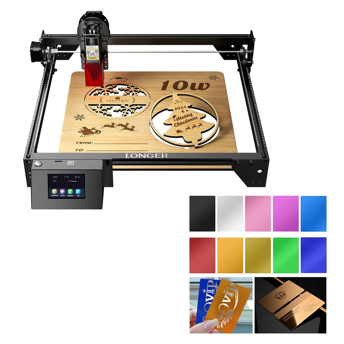 LONGER LONGER RAY5 10w laser engraver & 100 premium aluminum cards — product photo