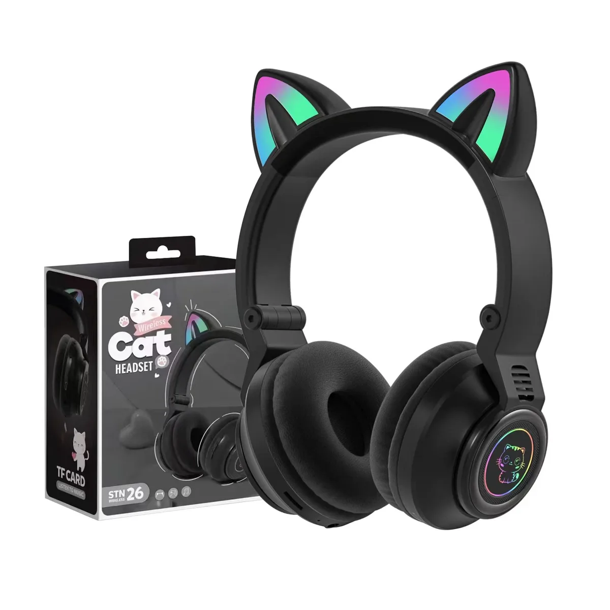  SONIC STN-26 Cat Ear Bluetooth 5.3 Headphones Black — product photo