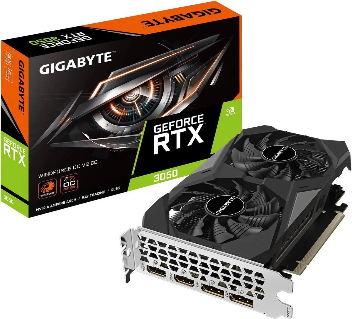 GIGABYTE GIGABYTE WINDFORCE GeForce RTX 3050 6GB graphics card GV-N3050WF2OCV2-6GD — product photo