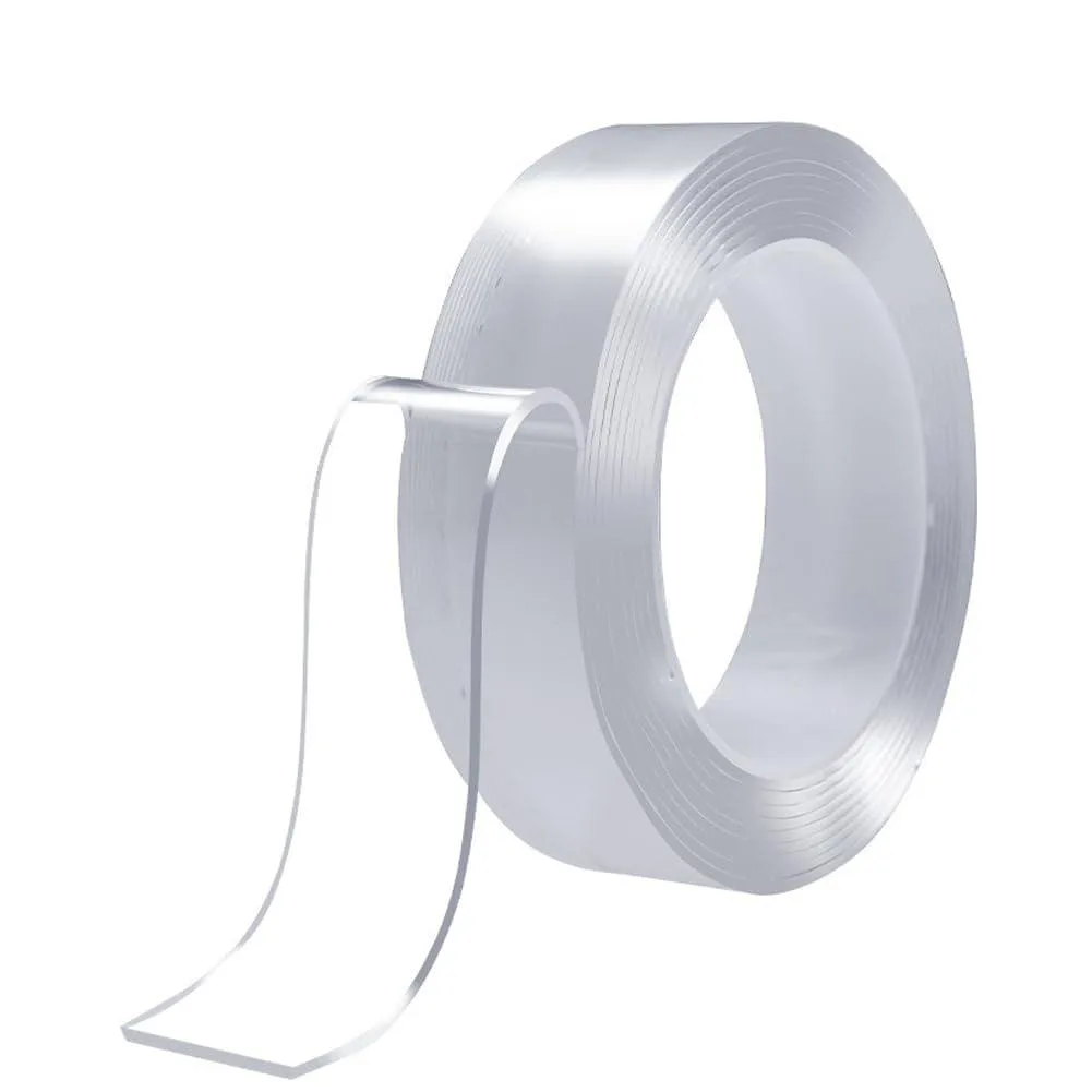 Transparent blue double-sided nano tape roll, 10 ft length, 0.73 in wide, 0.08 in thick