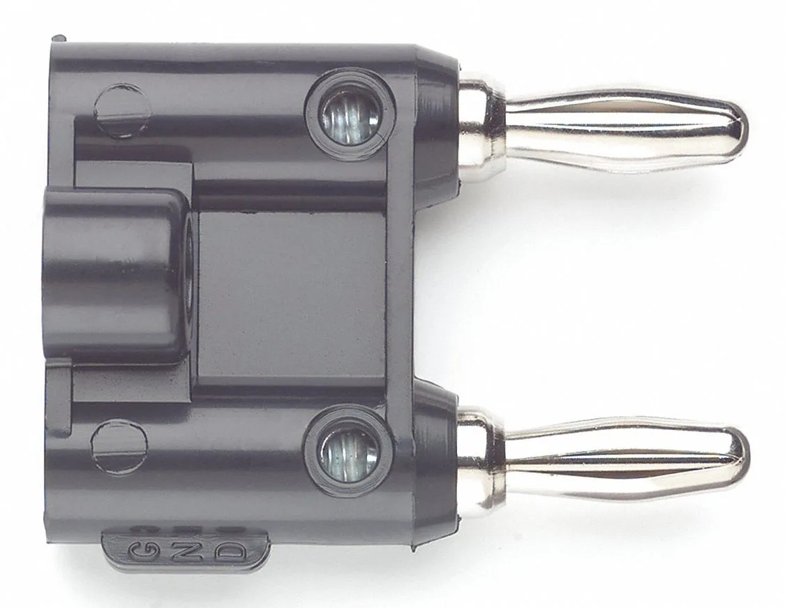 Black stackable double banana plug with cable guide