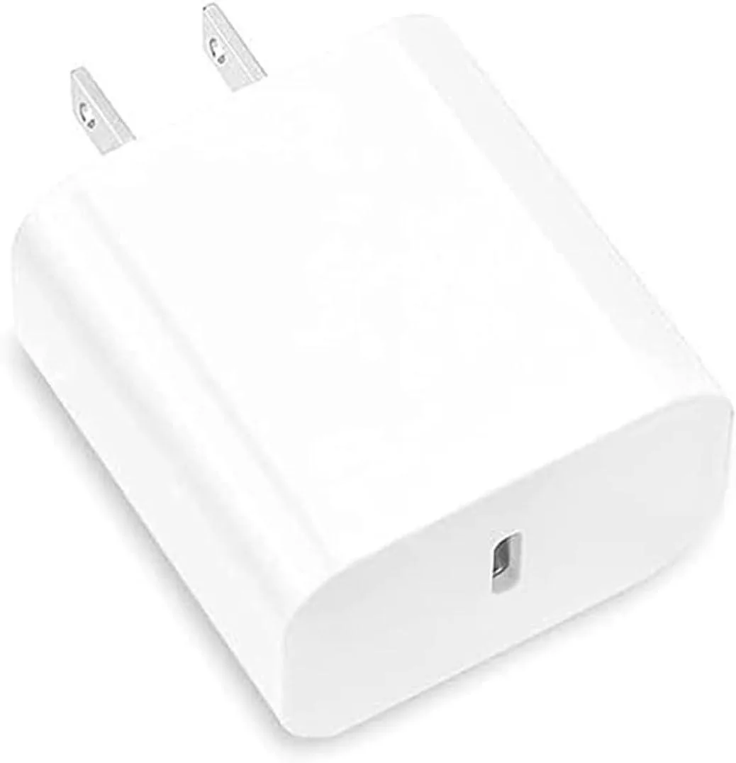 Compact white USB-C wall charger block with folding prongs