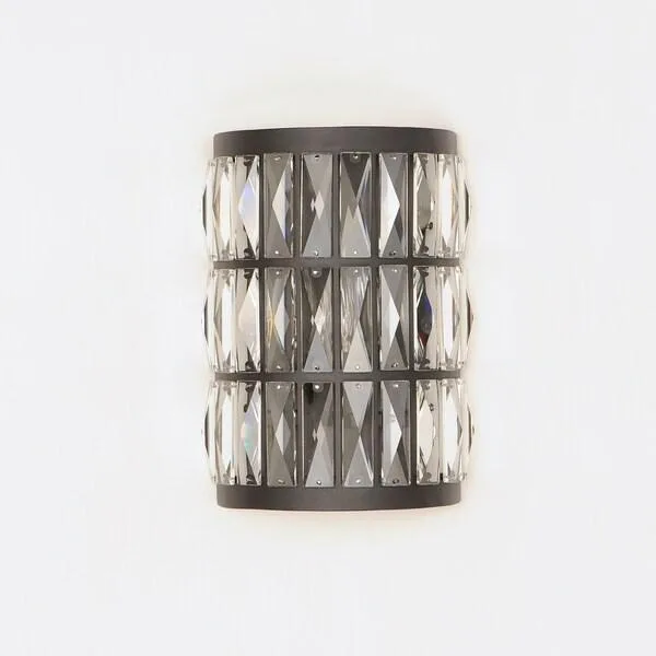 Matte black frame with beveled crystal accents, two-light pendant