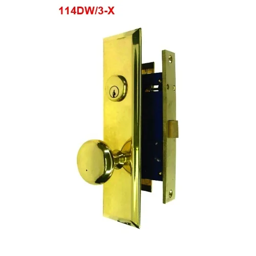 MAXTECH MAXTECH 114DW/3-X Polished Brass Wide Face Plate Right Hand Mortise Storeroom Lockset — product photo
