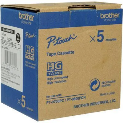 Brother Brother HGE2315PK 12mm x 8m black on white label 5 pack — product photo