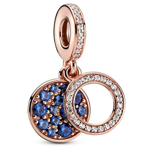 PANDORA PANDORA Sparkling Blue Disc Double Dangle Charm 14k Rose Gold-Plated — product photo