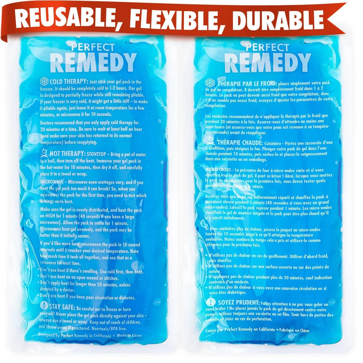 Two blue gel ice packs, soft flexible plastic, regular size 2-pack