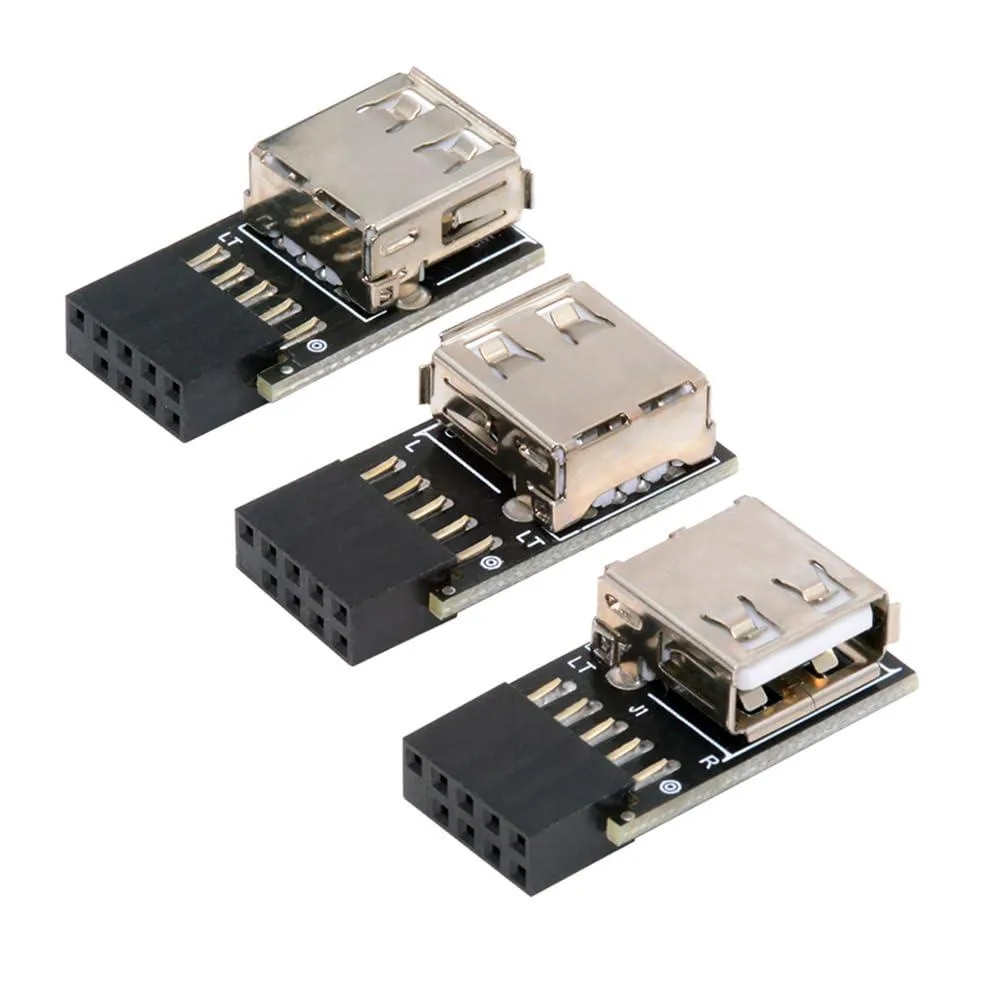 Fervit Fervit 3pcs Motherboard 9Pin/10Pin to USB 2.0 Female Adapter Vertical Angled 90 Degree — product photo