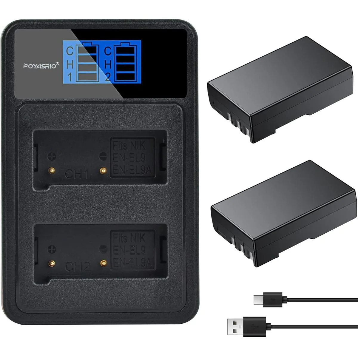  Accessory Power EN-EL9/EN-EL9a 2000mAh Battery 2-Pack with Dual USB Charger — product photo