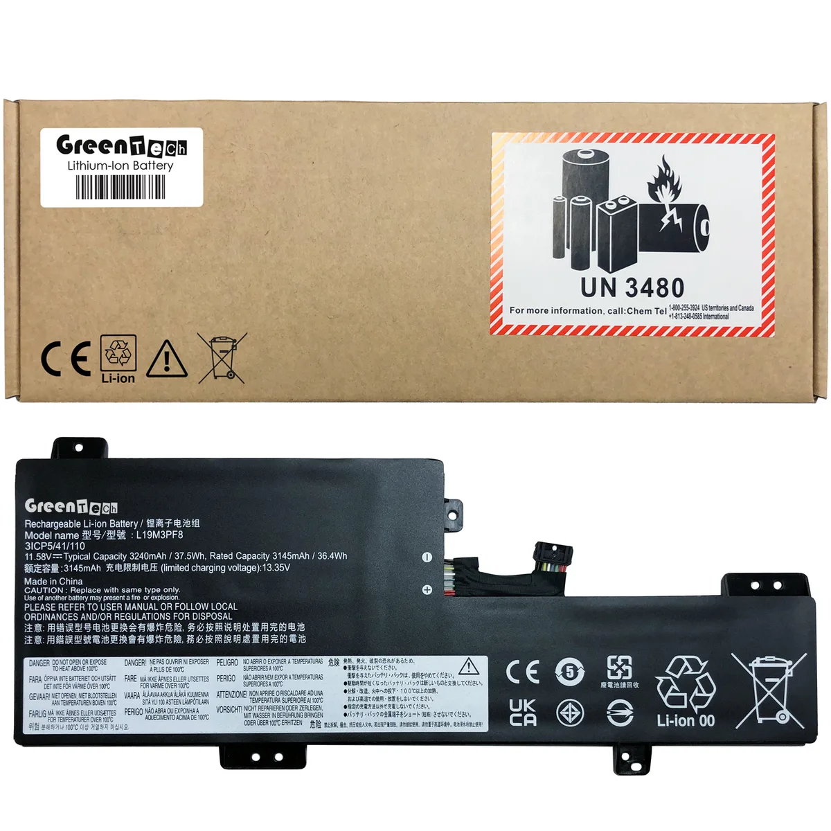 NShi NShi L19M3PF8 laptop battery 37.5Wh 11.58V 3240mAh 3-cell black — product photo