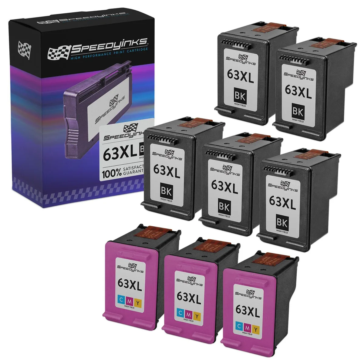 HP HP 63XL High Yield Remanufactured Ink Cartridge 8-Pack 5 Black 3 Color — product photo