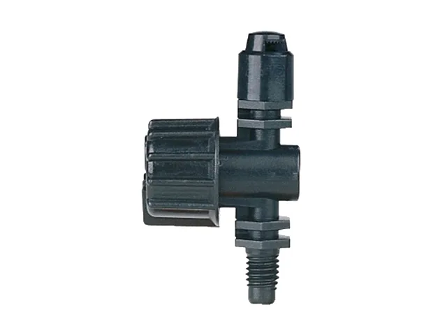 Two half-circle micro-spray emitters with stakes and fittings in a bag