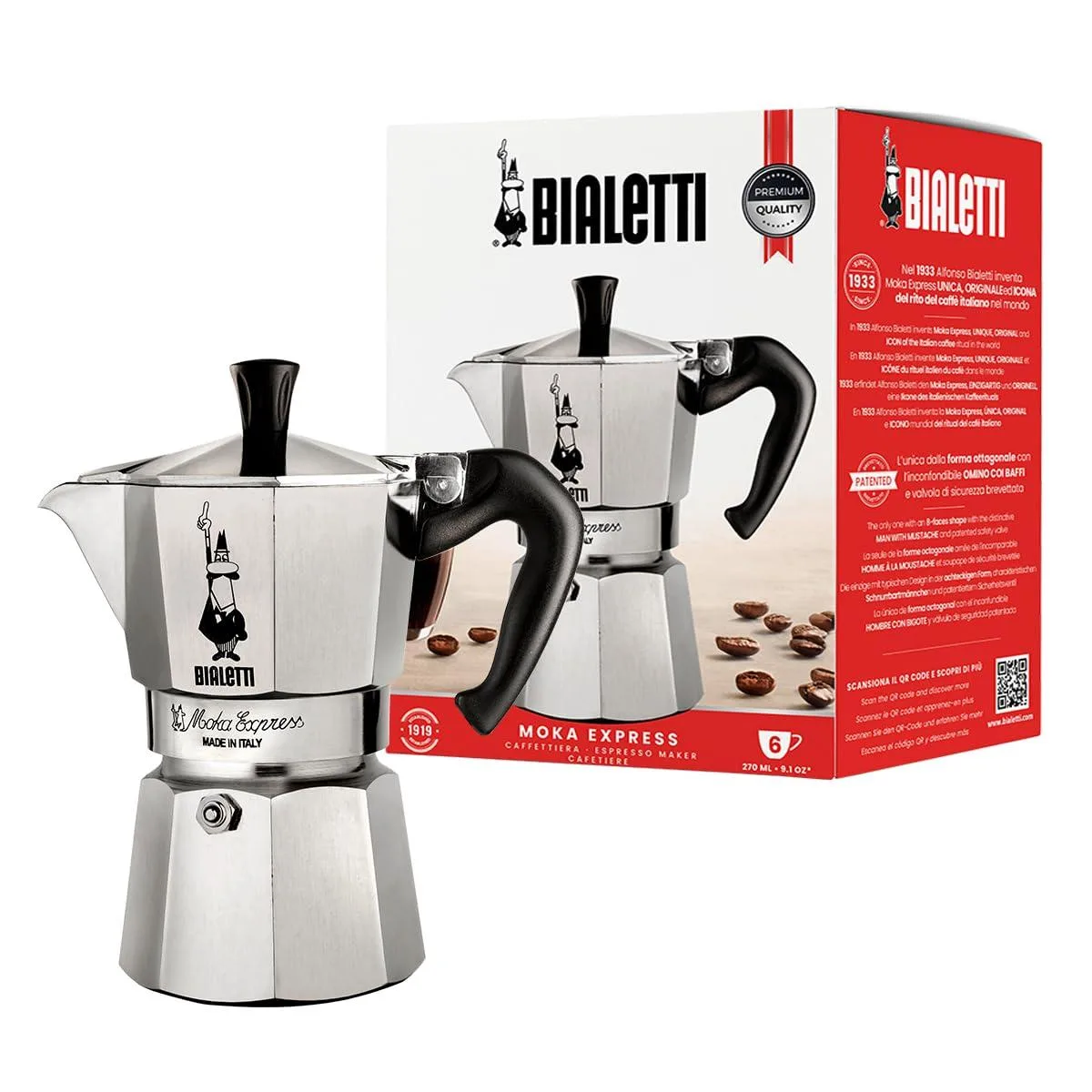 Bialetti 6800 Moka Express Stovetop Espresso Maker Natural Silver 6 Cups — product photo