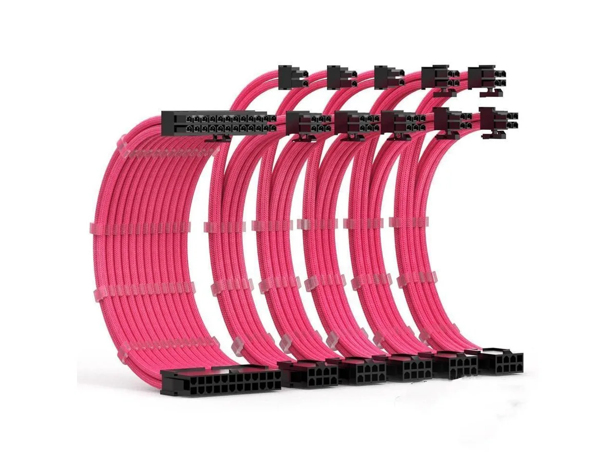 BUCIER BUCIER PSU Extension Cable Kit Pink 18AWG 24Pin ATX 8Pin EPS 8Pin PCIe 6PCS — product photo