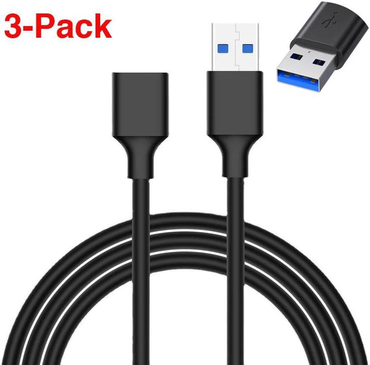 SMUGDESK SMUGDESK USB 3.0 Extension Cable 10Ft Smart Laptop PC TV Xbox One SSD Extender Mini 3-Pack — product photo