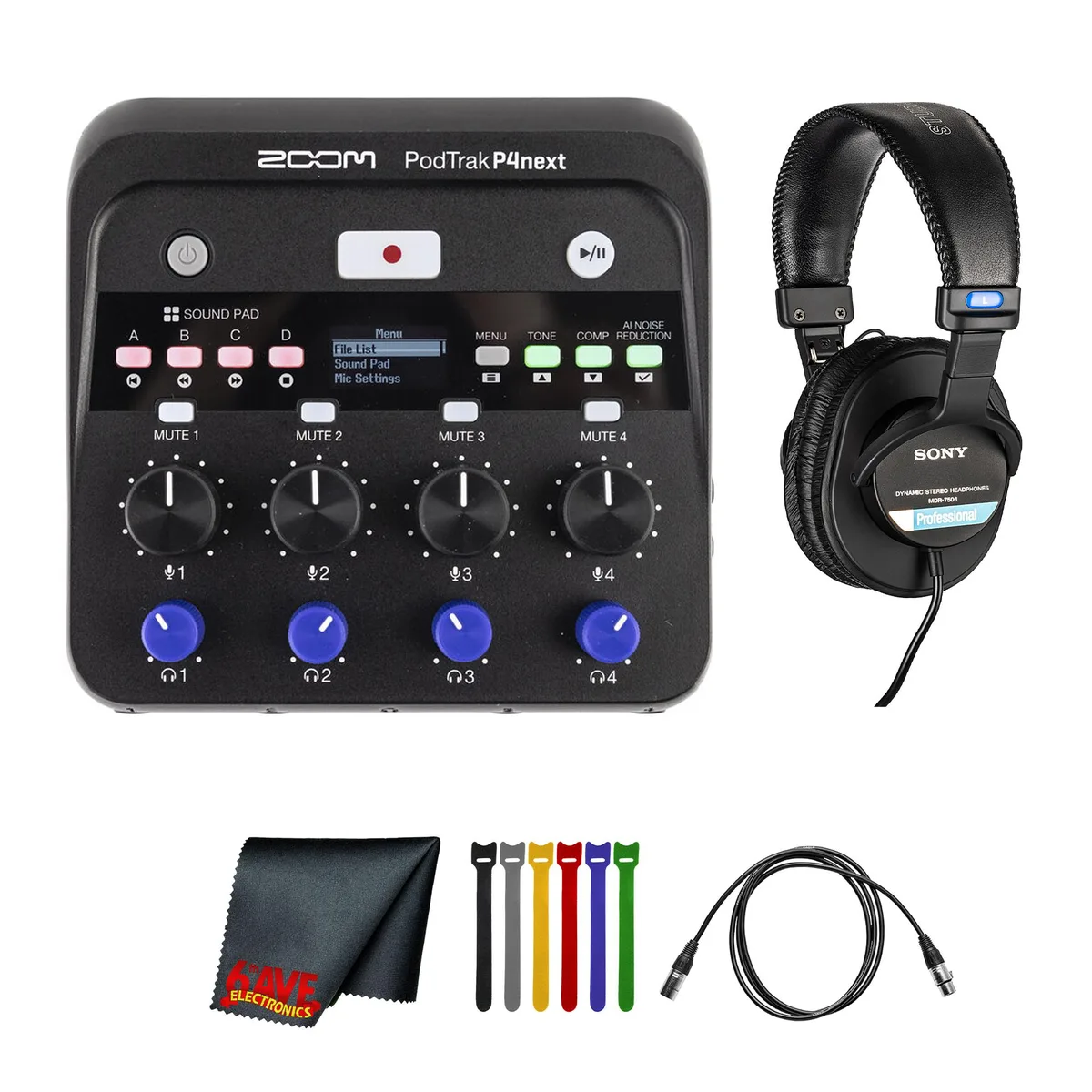 Zoom Zoom PodTrak P4next Voice Recorder Bundle with Sony MDR-7506 Headphones — product photo